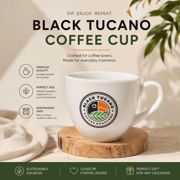Black Tucano Premium Ceramic Coffee Cup with Saucer | 180ml Espresso & Cappuccino Mug